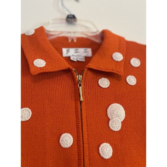 JSS Woman’s Knit Wear Blazer sz S Orange/Embroidered Cream Circle Wool blend USA - Picture 6 of 12